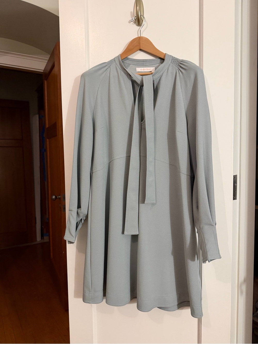 See By Chloé Dove Gray Tie-Neck Shift Dress - Picture 7 of 14